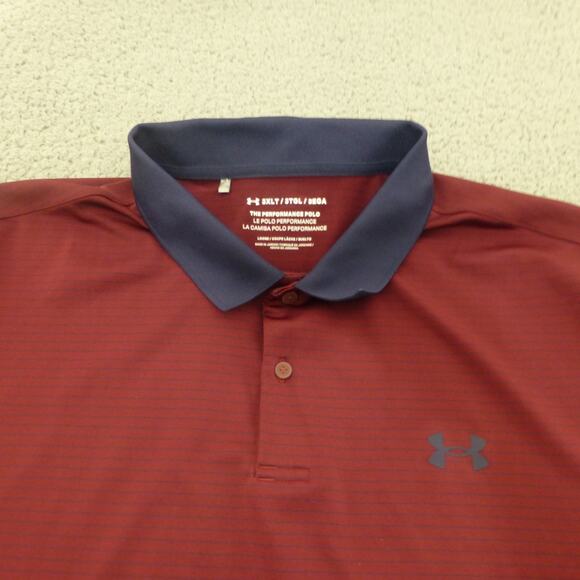 Under Armour Shirt Mens 3XLT Performance Polo Maroon Striped Golf Stretch - Picture 3 of 10